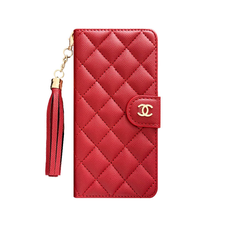 Luxury Quilted Wallet iPhone Case with Tassel & Gold Clasp