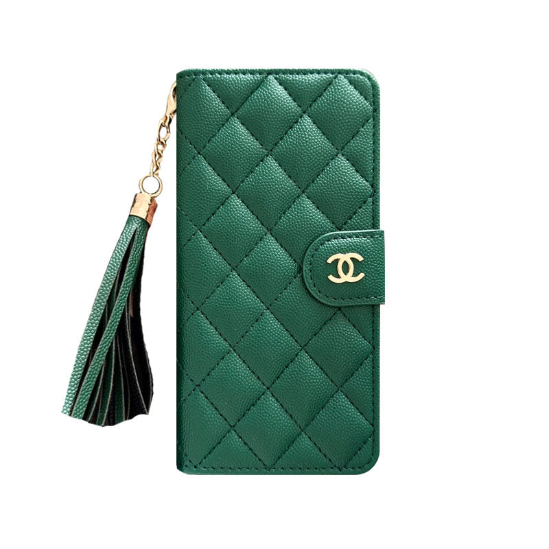 Luxury Quilted Wallet iPhone Case with Tassel & Gold Clasp