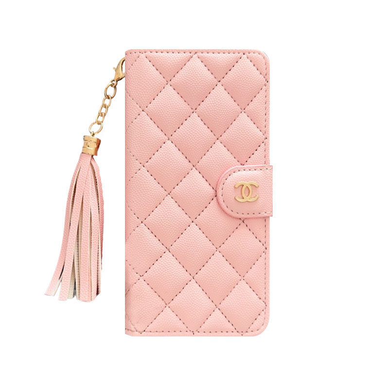 Luxury Quilted Wallet iPhone Case with Tassel & Gold Clasp