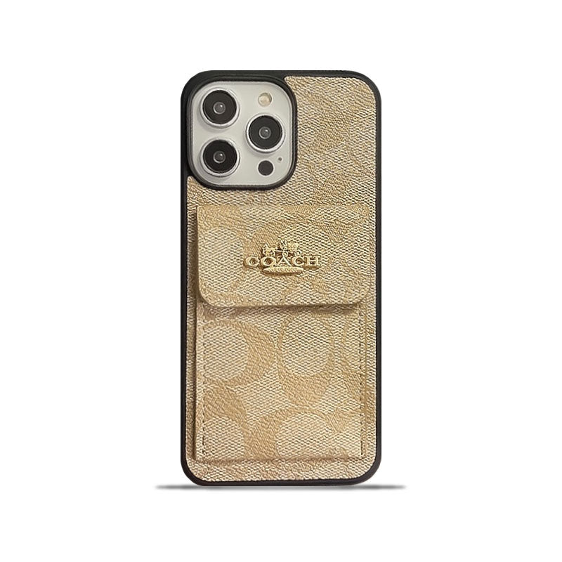 Classic iPhone Case With Card Holder Wallet Coffee -SZK240425