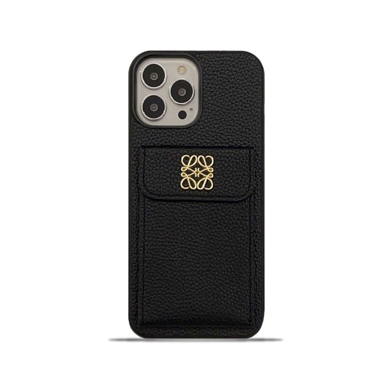 Capa luxuosa para iPhone com suporte para cartão preto-QBK240603