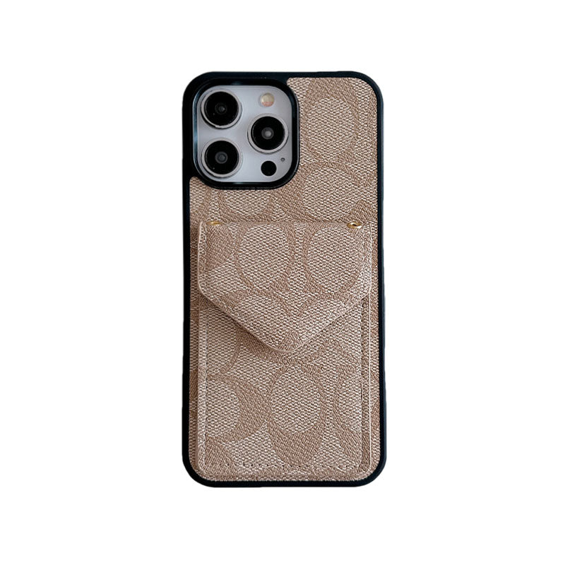 Κλασική θήκη για iPhone με θήκη για κάρτα και λουράκι ανοιχτό καφέ -SJ240513