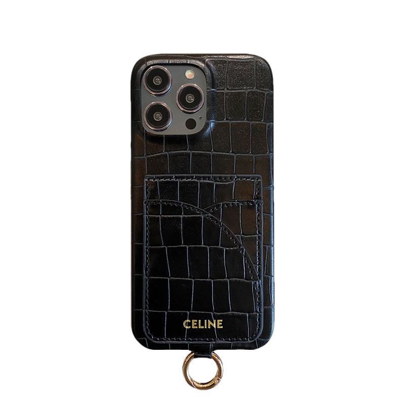 Θήκη για iPhone Celine Print Alligator με θήκη για κάρτα και πράσινο λουράκι -EYP241415