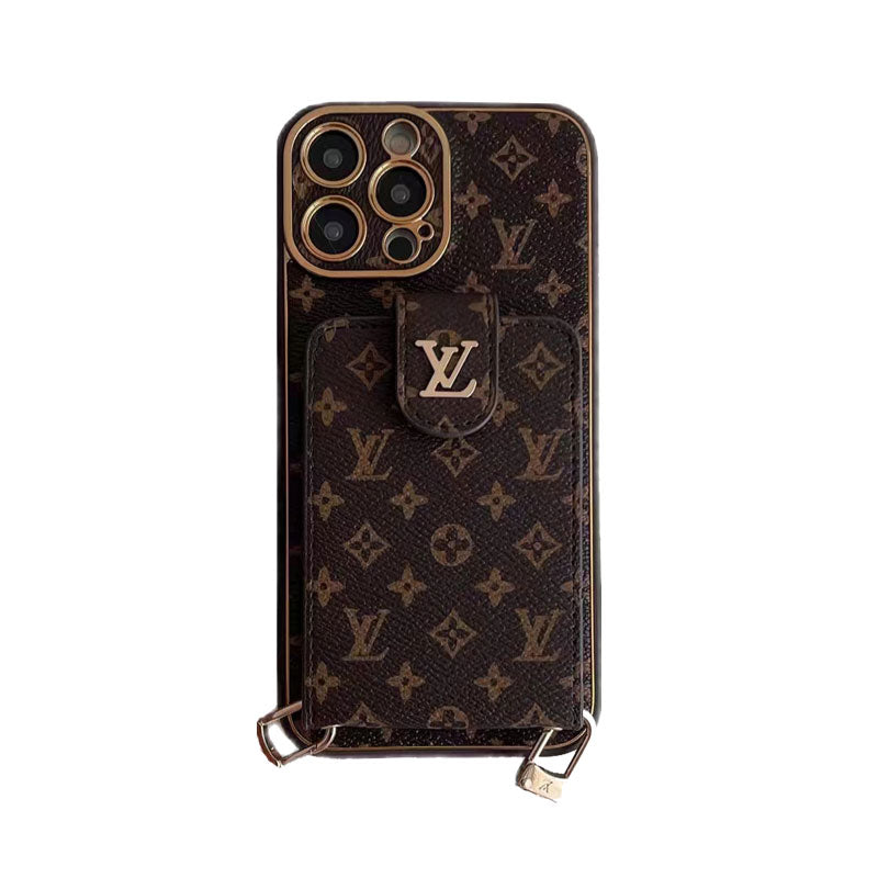 Geavanceerd leren iPhone-hoesje met kaarthouder en riem