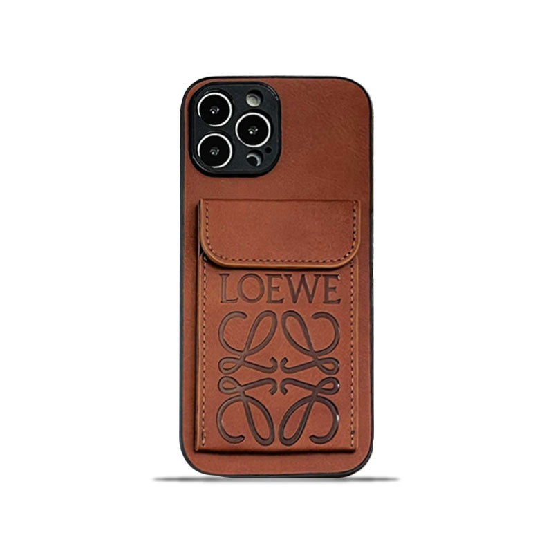 Capa luxuosa para iPhone com porta-cartões marrom-LZP241448