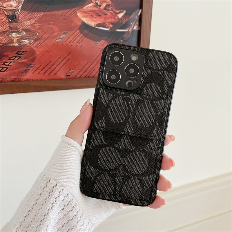 Étui classique pour iPhone avec portefeuille noir-HP240513