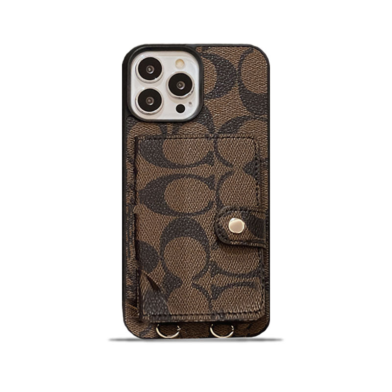 Klassische iPhone-Hülle mit Geldbörse und Riemen, Braun – SZK240402