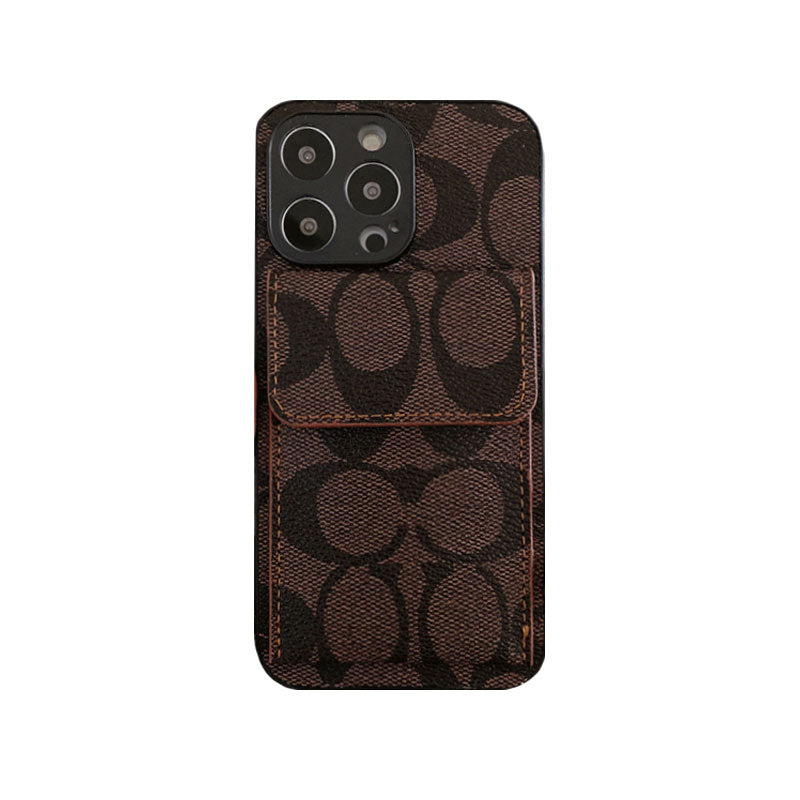 Klassische iPhone-Hülle mit Brieftasche, Dunkelbraun-HP240513