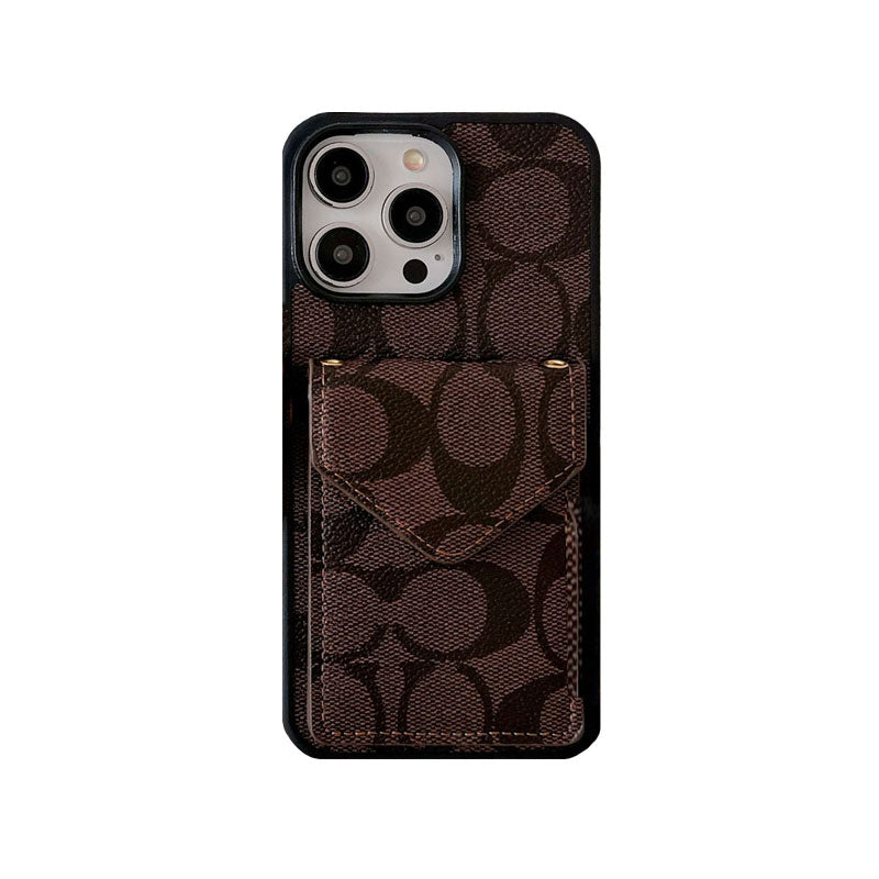 Classic iPhone Case With Card Holder And Strap Light Brown -SJ240513