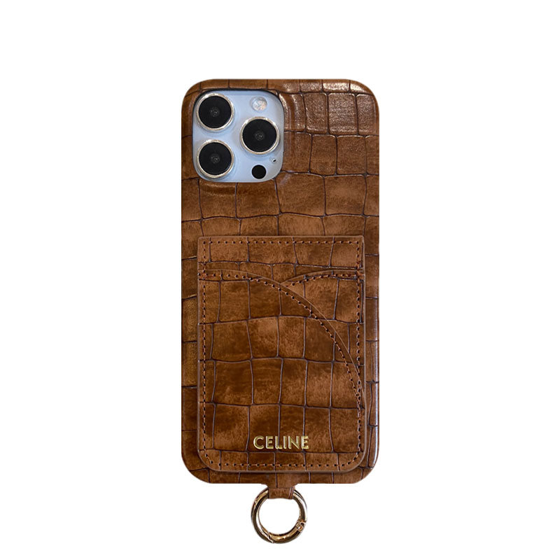 Θήκη για iPhone Celine Print Alligator με θήκη για κάρτα και πράσινο λουράκι -EYP241415