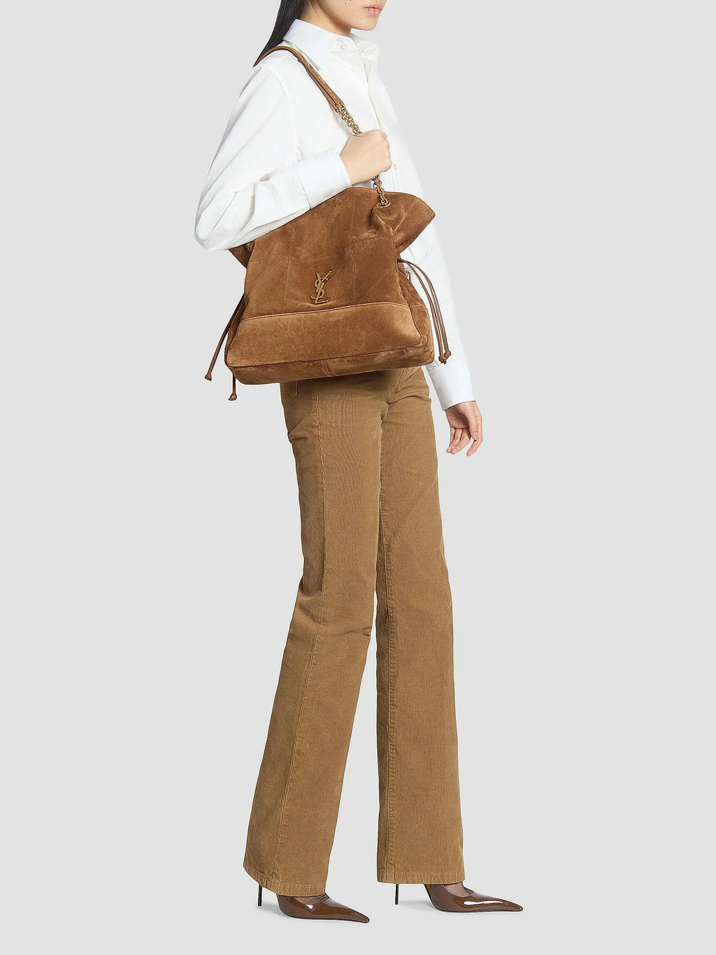 Quilted Drawstring Shoulder Bag | Gold Chain Detail
