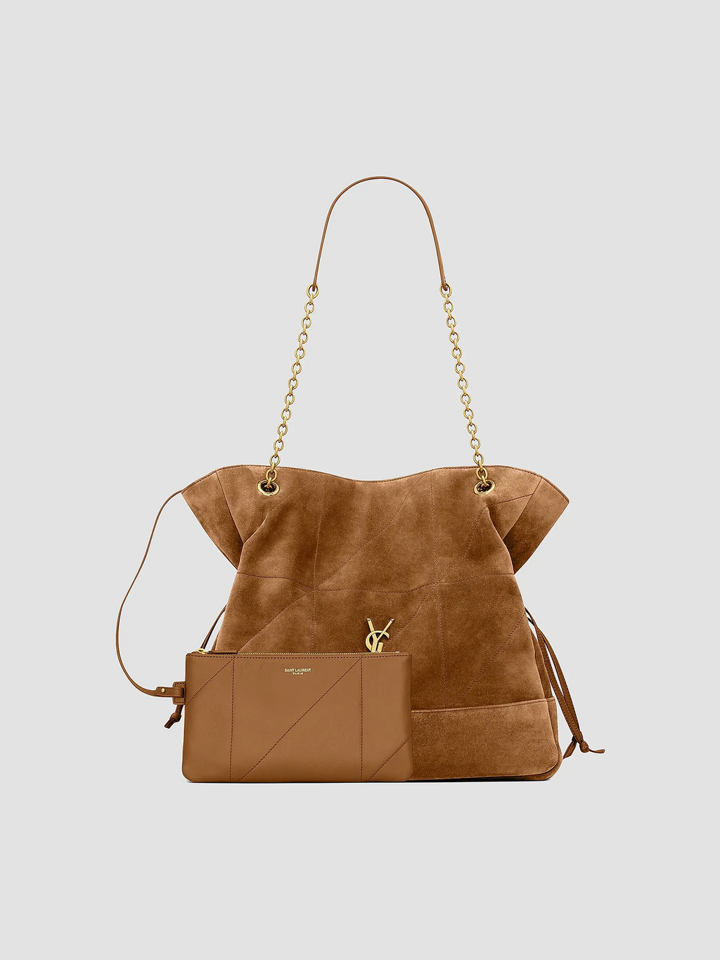Quilted Drawstring Shoulder Bag | Gold Chain Detail