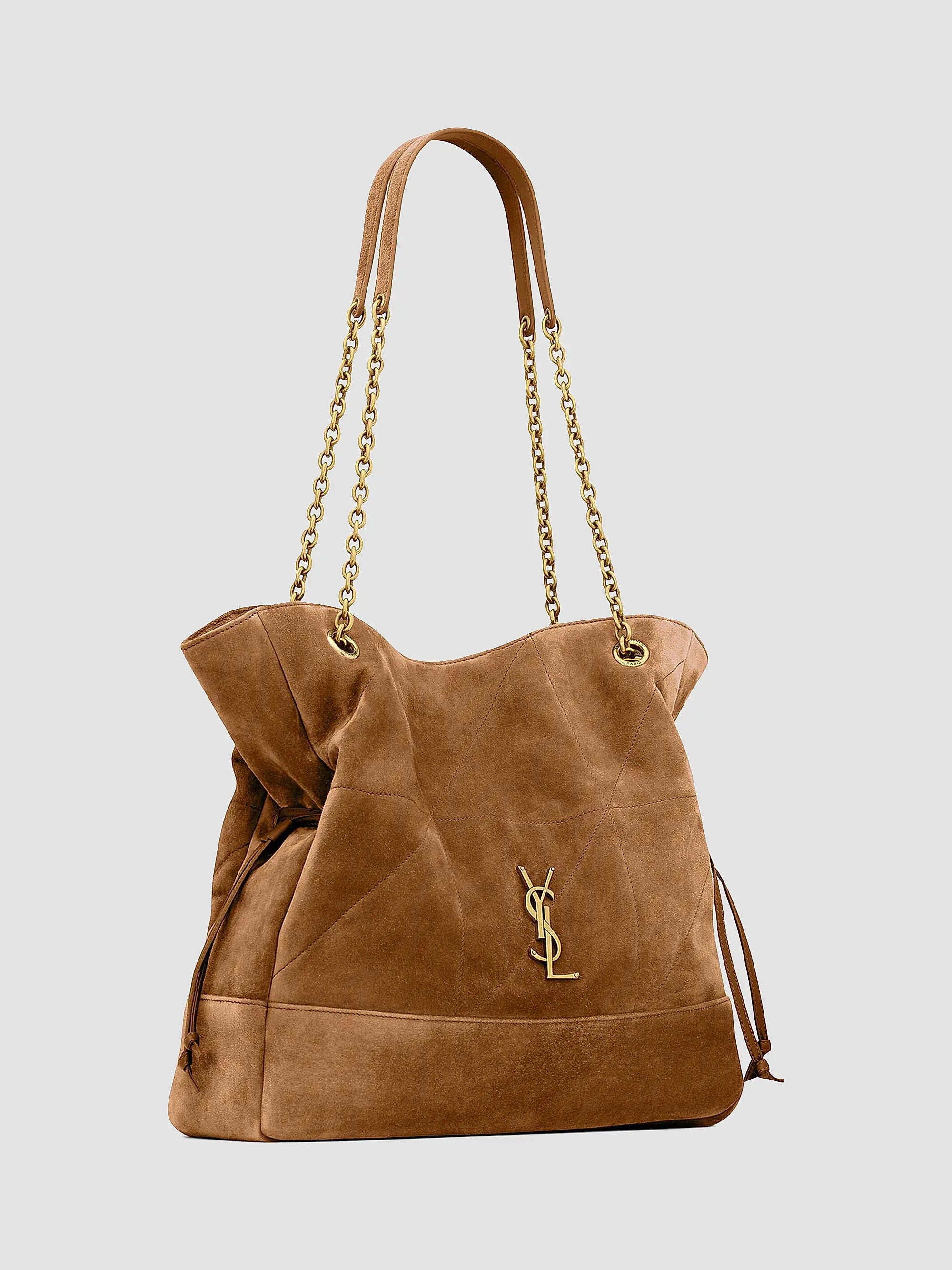 Quilted Drawstring Shoulder Bag | Gold Chain Detail