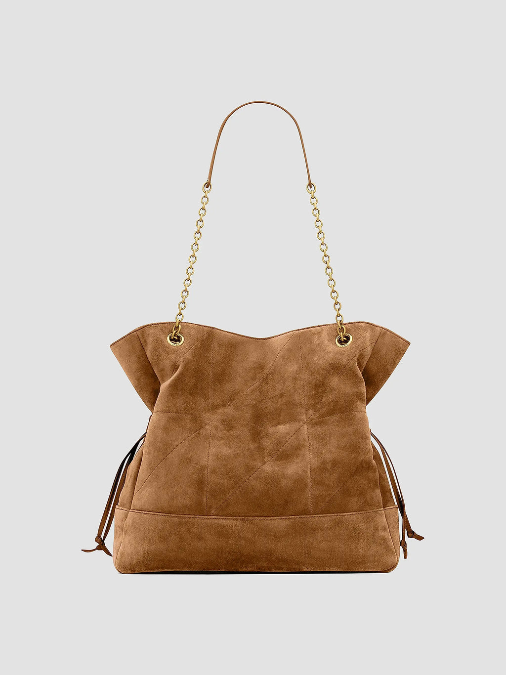 Quilted Drawstring Shoulder Bag | Gold Chain Detail