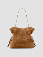 Quilted Drawstring Shoulder Bag | Gold Chain Detail