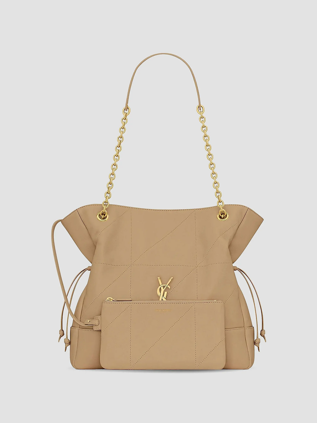 Quiltet skuldertaske med snoretræk | Guldkæde detalje