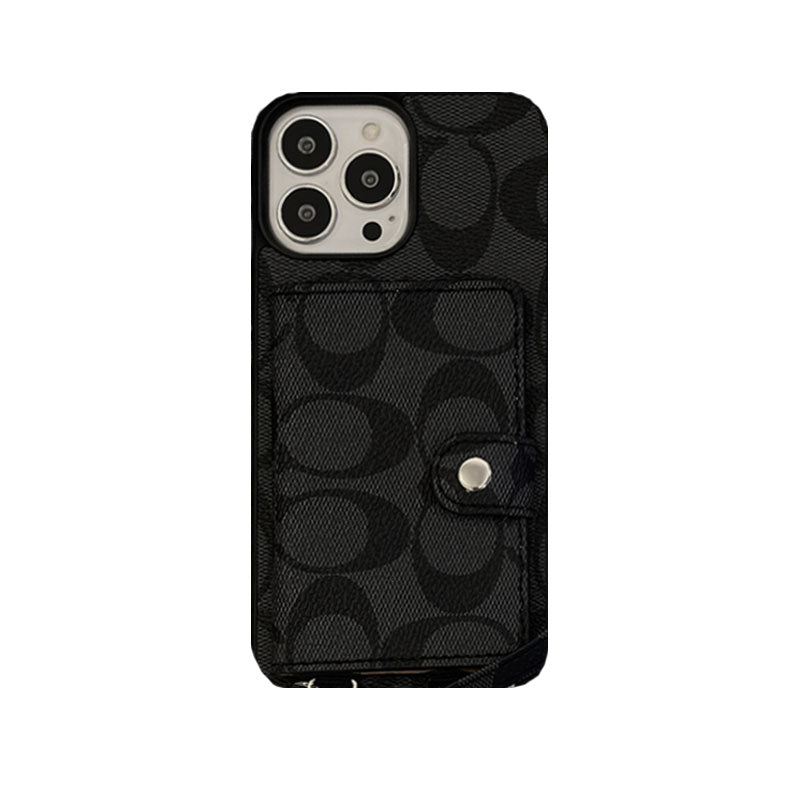 Classic iPhone Case With Wallet And Strap Brown -SZK240402