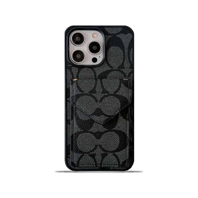 Klassische iPhone-Hülle mit Kartenhalter und Riemen Hellschwarz -SJ240513
