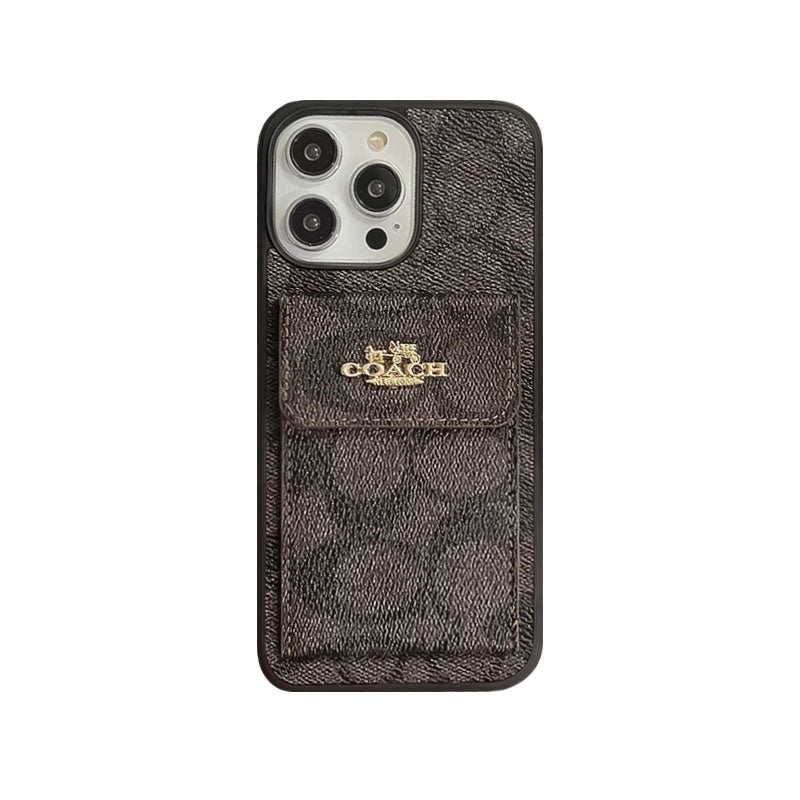 Klasyczne etui na iPhone'a z portfelem na karty Kawowy -SZK240425