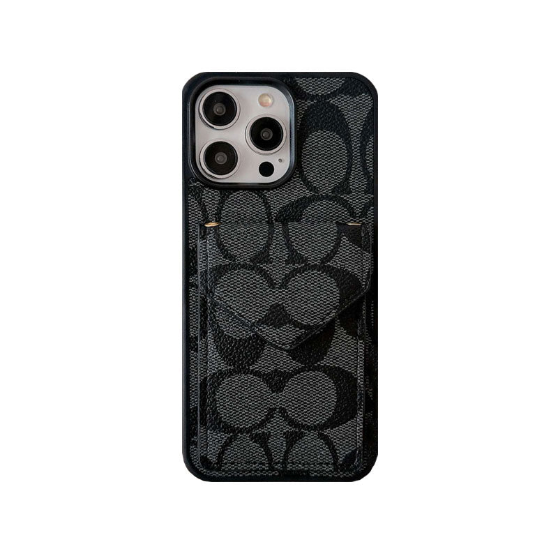 Klassische iPhone-Hülle mit Kartenhalter und Riemen Hellschwarz -SJ240513