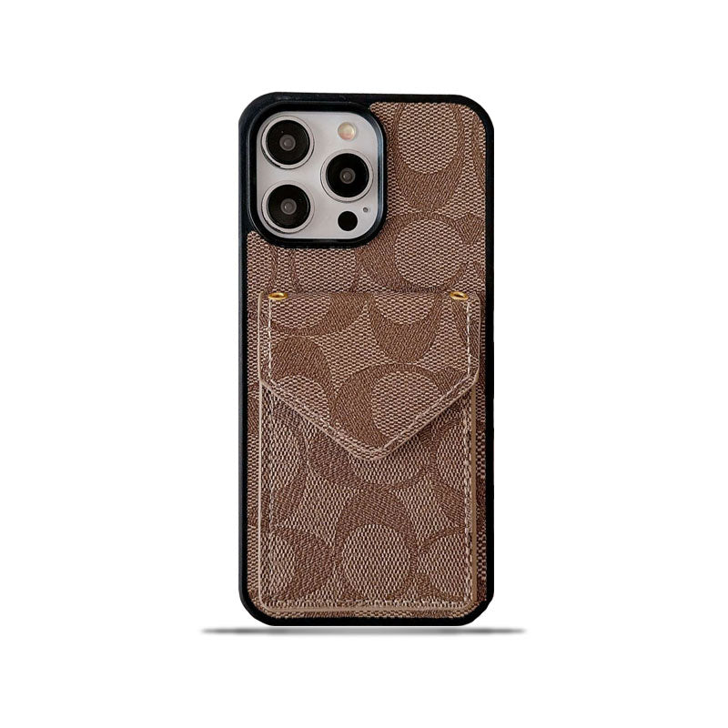 Klasszikus iPhone tok kártyatartóval és szíjjal Világosbarna -SJ240513