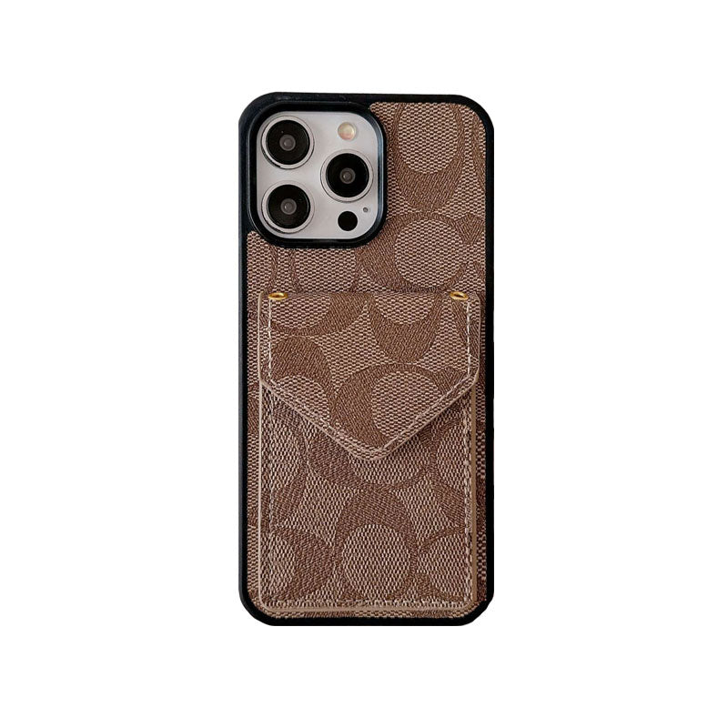 Κλασική θήκη για iPhone με θήκη για κάρτα και λουράκι ανοιχτό καφέ -SJ240513