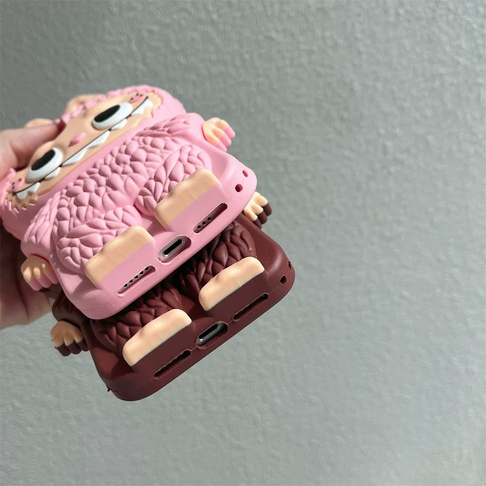 Funda de silicona con dibujos animados lindo Labubu Zimomo | Marrón Rosa - Funda para iPhone