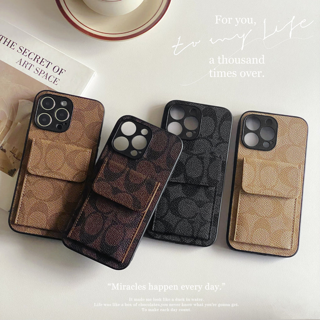 Étui classique pour iPhone avec portefeuille noir-HP240513