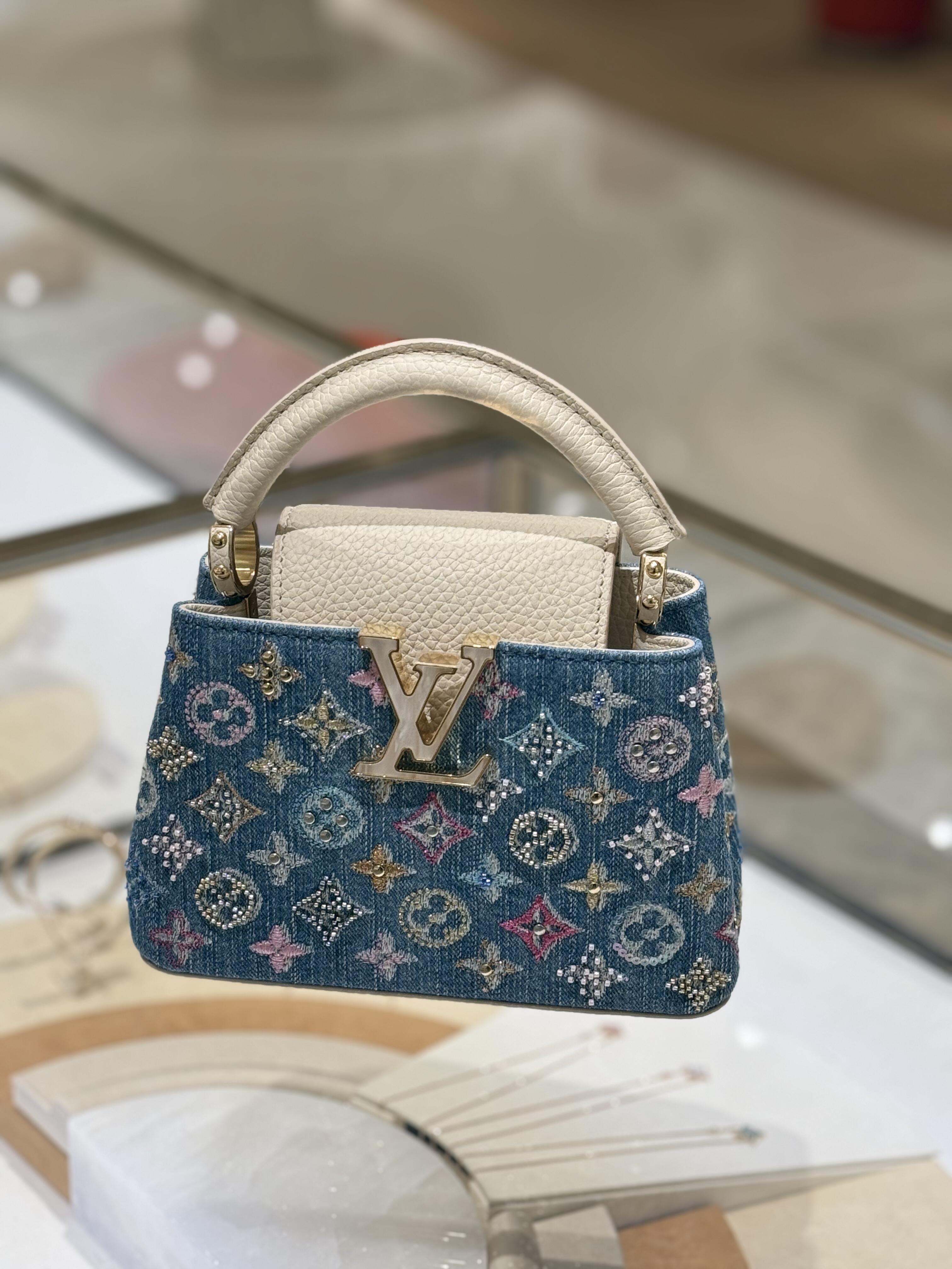 Luxury Denim Embellished Capucines Mini Bag