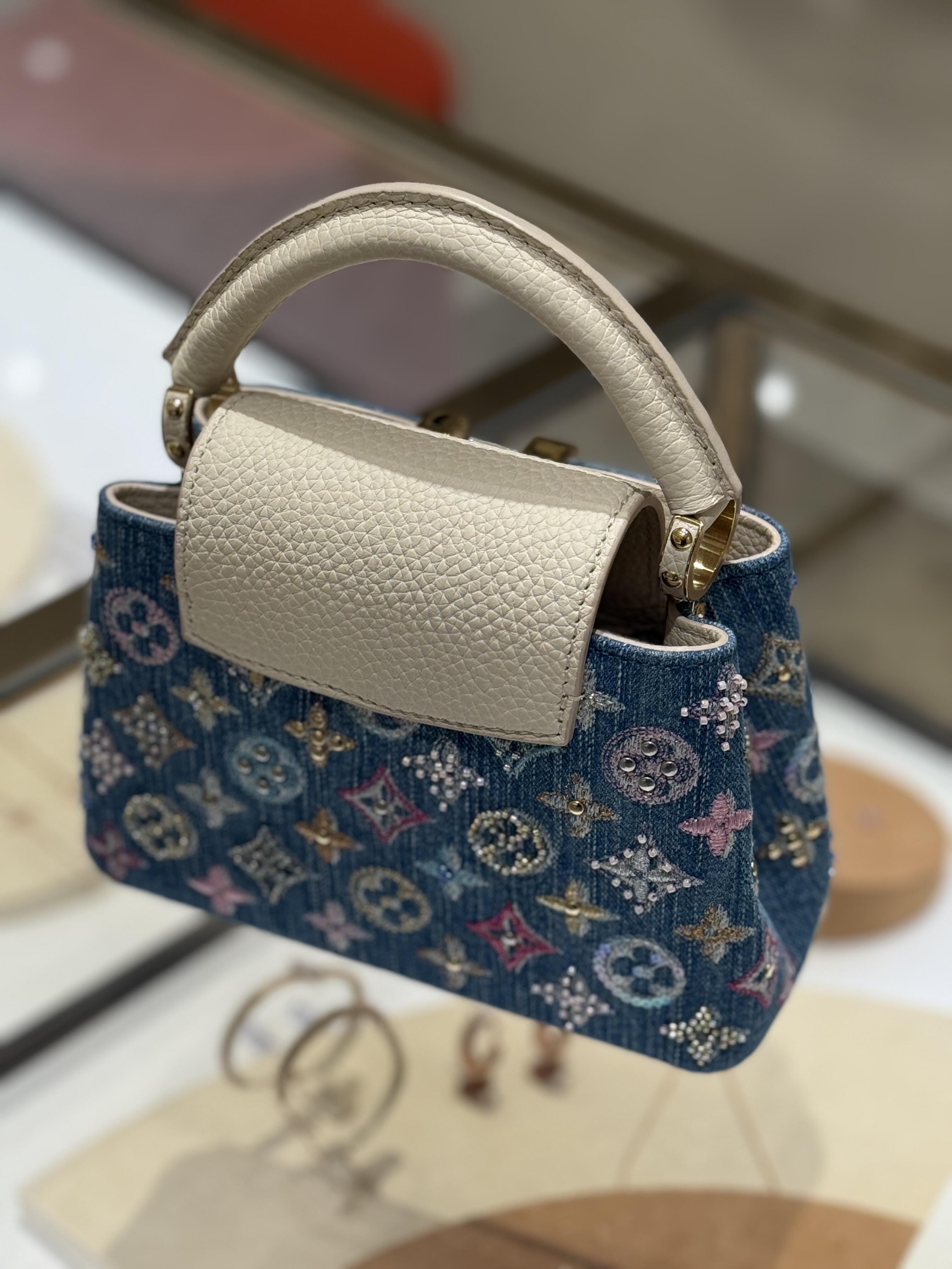 Luxury Denim Embellished Capucines Mini Bag