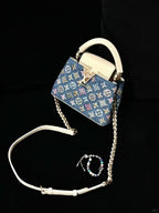Luxury Denim Embellished Capucines Mini Bag