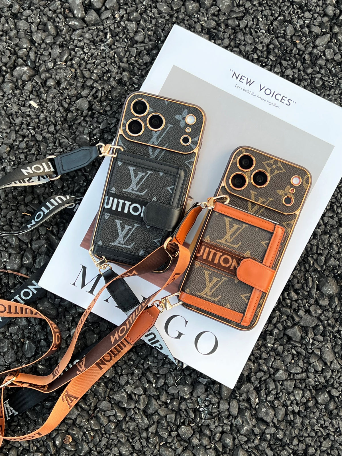Vintage Monogram Phone Case with Pocket & Detachable Strap