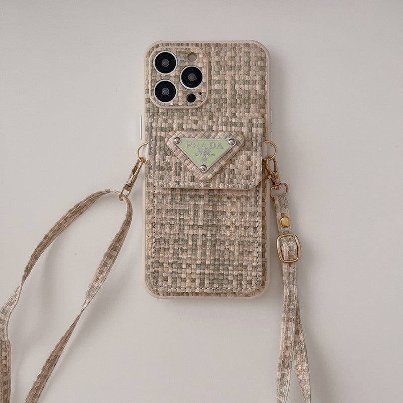 Luxusní Weave Card Bag Crossbody pouzdro na iPhone