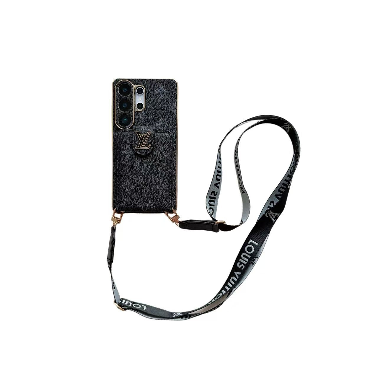Luxury Monogram Crossbody Phone Case with Card Pocket and Shoulder Strap