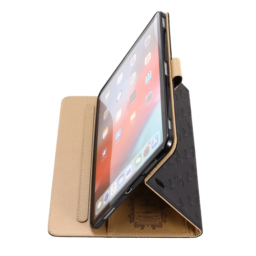 3D dombornyomott vászon monogram tok Apple iPad kihajtható fedél állvány funkcióval