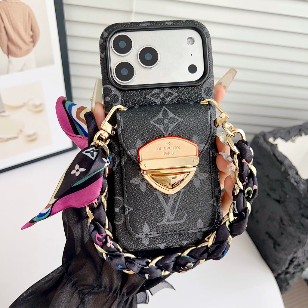 Luksusowe etui Crossbody na iPhone'a z kieszenią na kartę & Odpinany pasek