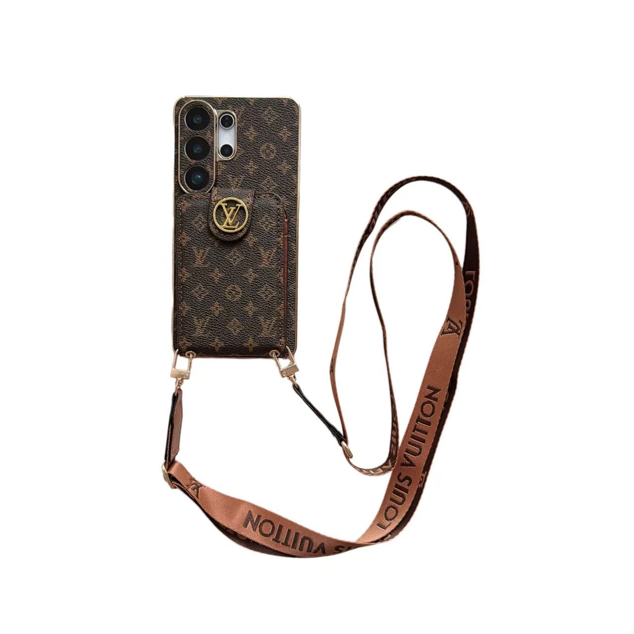 Luxury Monogram Crossbody Phone Case with Card Pocket and Shoulder Strap