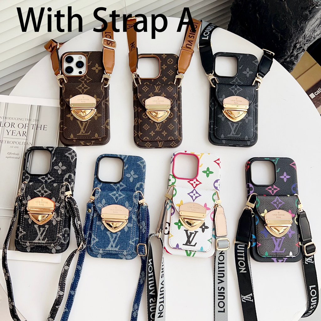 Luksusowe etui Crossbody na iPhone'a z kieszenią na kartę & Odpinany pasek