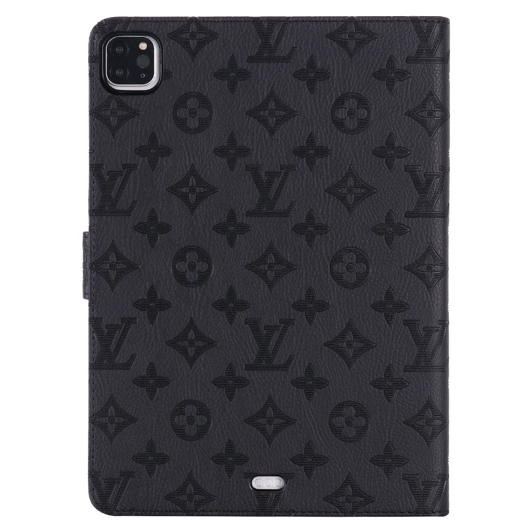 3D dombornyomott vászon monogram tok Apple iPad kihajtható fedél állvány funkcióval
