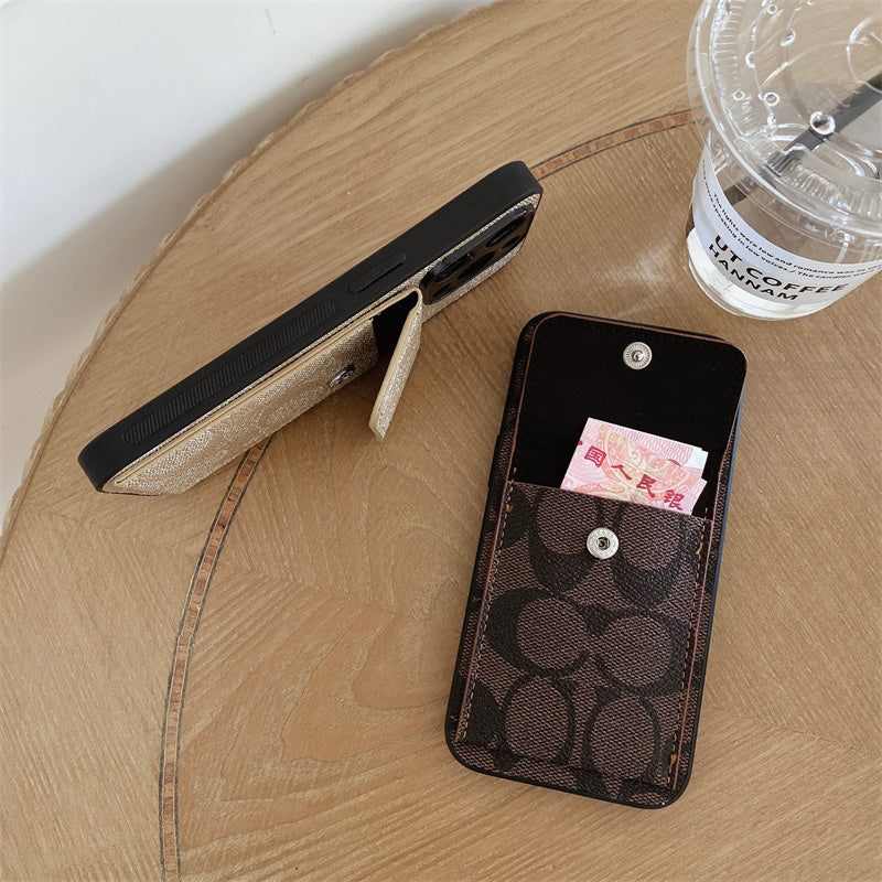 Klassische iPhone-Hülle mit Brieftasche, Dunkelbraun-HP240513