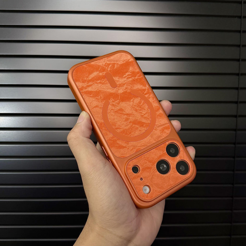 Coque pour iPhone en cuir de qualité supérieure, compatible MagSafe, avec finition texturée neige