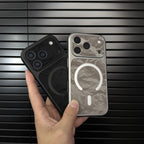 Coque pour iPhone en cuir de qualité supérieure, compatible MagSafe, avec finition texturée neige
