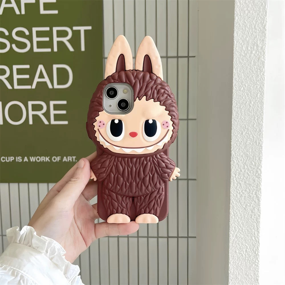 Funda de silicona con dibujos animados lindo Labubu Zimomo | Marrón Rosa - Funda para iPhone