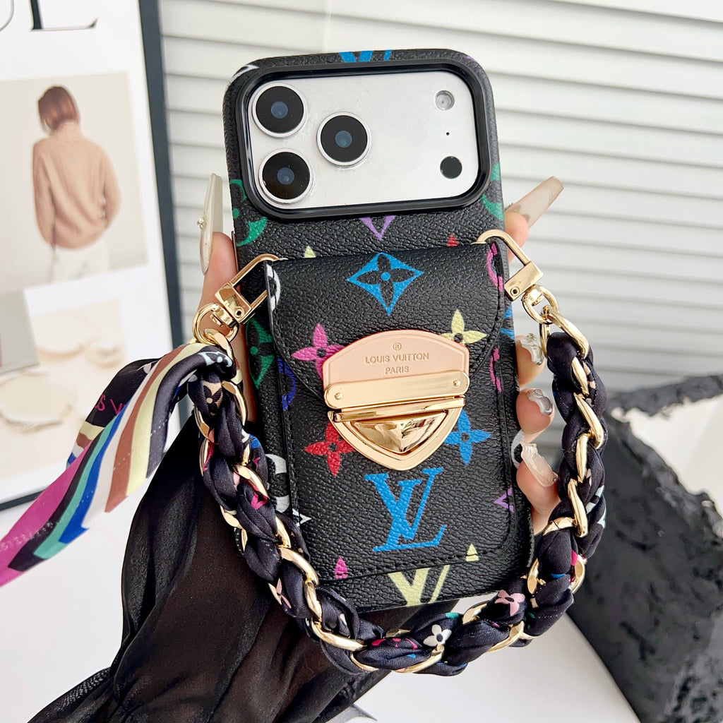 Luksusowe etui Crossbody na iPhone'a z kieszenią na kartę & Odpinany pasek