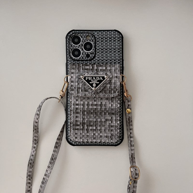 Luxusní Weave Card Bag Crossbody pouzdro na iPhone