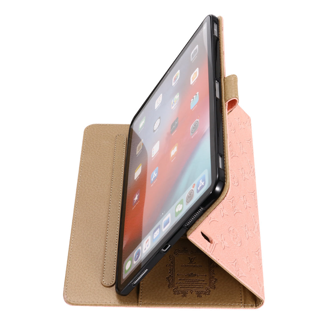 3D dombornyomott vászon monogram tok Apple iPad kihajtható fedél állvány funkcióval