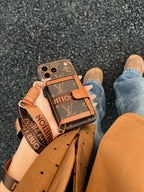 Vintage Monogram Phone Case with Pocket & Detachable Strap