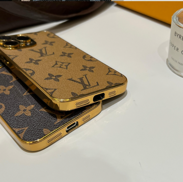 Custodia per iPhone monogramma classica di lusso con bordi placcati in oro