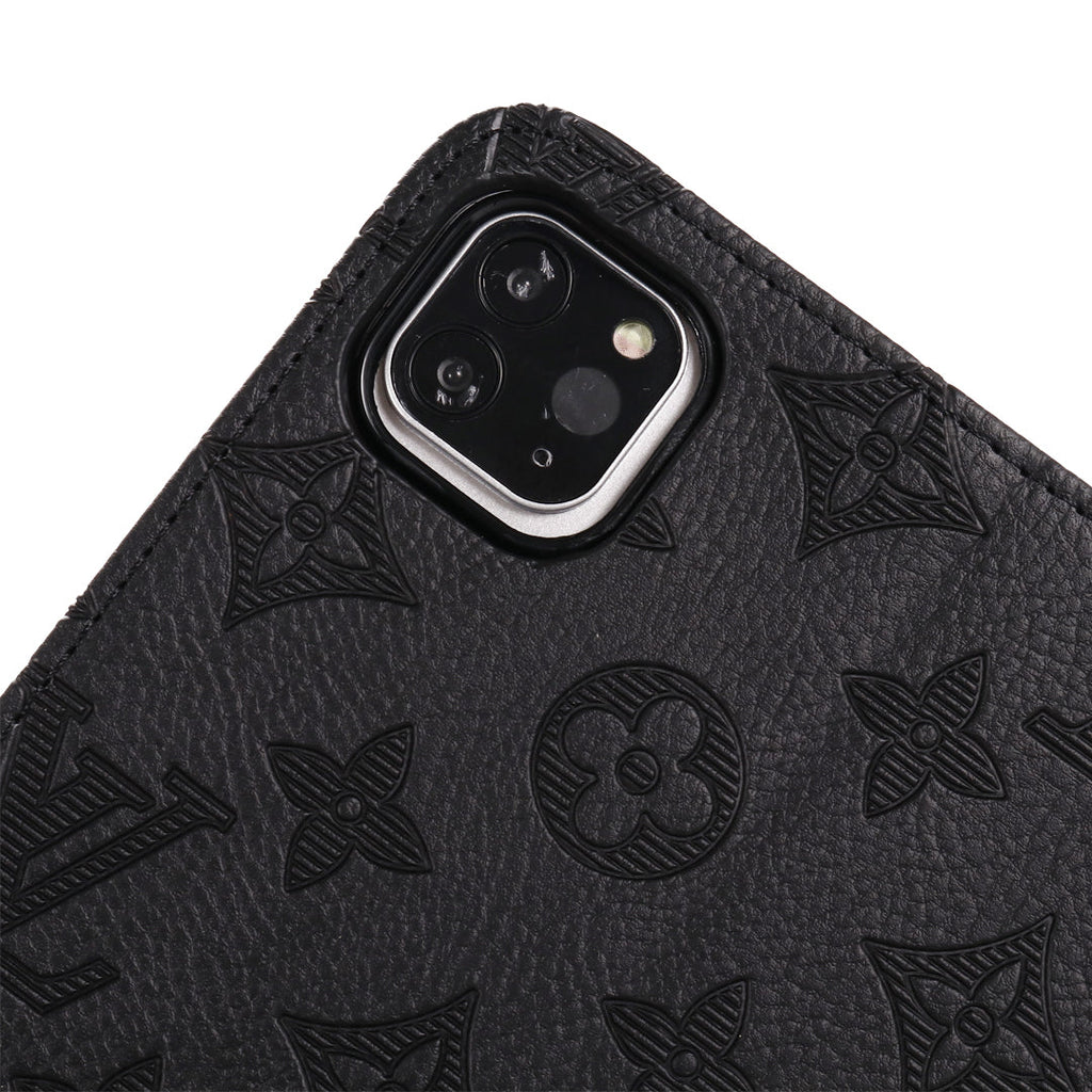 3D dombornyomott vászon monogram tok Apple iPad kihajtható fedél állvány funkcióval