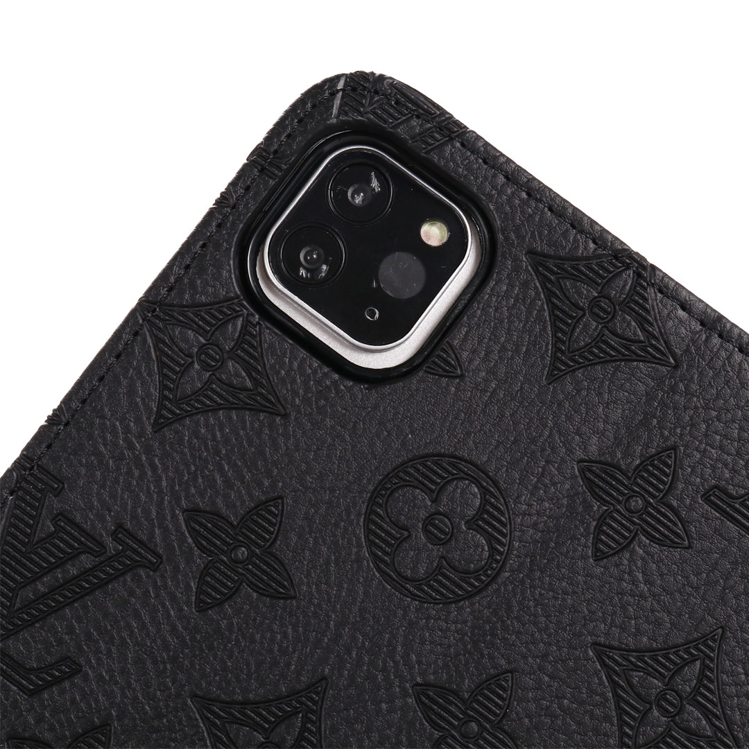 3D dombornyomott vászon monogram tok Apple iPad kihajtható fedél állvány funkcióval